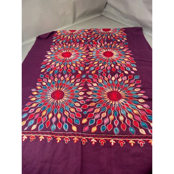 Shawl Floral Embroidered Wrap Scarf Womens Fringe Soft Oversized Purple - Picture 7 of 16